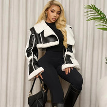 Load image into Gallery viewer, Long Sleeve Patchwork Color Fur Pu Short Jacket
