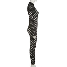 Load image into Gallery viewer, Hollow Out Jumpsuits Women 2021 Turtleneck Sexy Net Plaid Hole Skinny Elastic Club Streetwear Solid Rompers Female Outfits