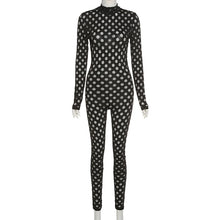 Load image into Gallery viewer, Hollow Out Turtleneck Sexy Net Plaid Hole Skinny Elastic Solid Jumpsuit