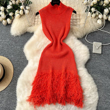 Load image into Gallery viewer, Sleeveless Design Openwork Tassel Mini Knit Dress