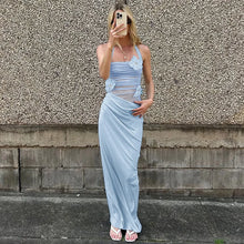 Lade das Bild in den Galerie-Viewer, Halter Neck White Mesh Casual Women Dress