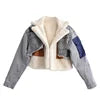 Cargar imagen en el visor de la galería, Chaqueta vaquera corta de patchwork de pelo con bolsillos