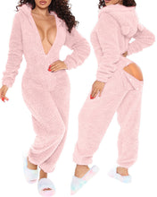 Load image into Gallery viewer, 80223 European and American Cross-Border New Style One-Piece Loungewear Sexy Open-Back Women's Long-Sleeve Jumpsuit with Hood Cute Furry