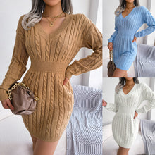 Load image into Gallery viewer, Ins Style Real Shot Autumn and Winter European and American Fashion Waist Twist Hip Dress Sweater Skirt Amazon Cross-Border Women's Clothing