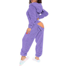 Load image into Gallery viewer, 80223 European and American Cross-Border New Style One-Piece Loungewear Sexy Open-Back Women's Long-Sleeve Jumpsuit with Hood Cute Furry