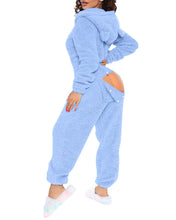 Load image into Gallery viewer, 80223 European and American Cross-Border New Style One-Piece Loungewear Sexy Open-Back Women's Long-Sleeve Jumpsuit with Hood Cute Furry