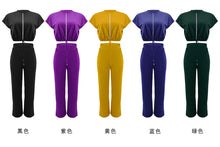 Load image into Gallery viewer, 10163 cross-border European and American Amazon summer drawstring short top high waist split women's trousers fashion two-piece suit