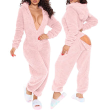 Load image into Gallery viewer, 80223 European and American Cross-Border New Style One-Piece Loungewear Sexy Open-Back Women's Long-Sleeve Jumpsuit with Hood Cute Furry