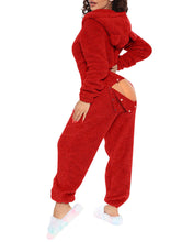 Load image into Gallery viewer, 80223 European and American Cross-Border New Style One-Piece Loungewear Sexy Open-Back Women's Long-Sleeve Jumpsuit with Hood Cute Furry