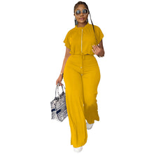 Load image into Gallery viewer, 10163 cross-border European and American Amazon summer drawstring short top high waist split women's trousers fashion two-piece suit