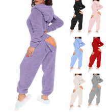 Load image into Gallery viewer, 80223 European and American Cross-Border New Style One-Piece Loungewear Sexy Open-Back Women's Long-Sleeve Jumpsuit with Hood Cute Furry
