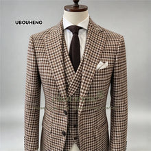 Load image into Gallery viewer, Men's Houndstooth Plaid Tuxedo Attire Customized 3 Piece Sets