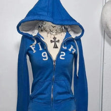 Load image into Gallery viewer, 2025 new blue sweatshirt for women fall and winter gothic American retro casual bulk streetwear Y2K design Slim cardigan jacket