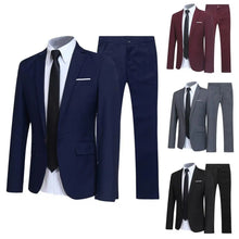Load image into Gallery viewer, Men Suit Set Turndown Collar Lapel Pockets Buttons Groom Suit Set Solid Color Suit Pants Two Pieces Set Stylish Men Sets