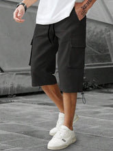 Load image into Gallery viewer, Men's 3/4-Length Cargo Shorts — Woven Twill Fabric, Multi-Pocket Casual Trousers. Non-Stretch Adult Apparel for Summer