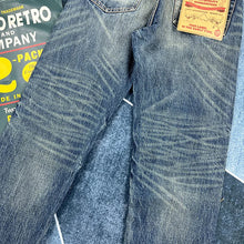 Load image into Gallery viewer, Heavy Washed Distressed Straight Blue Jeans