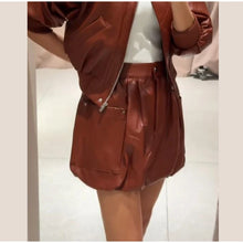 Load image into Gallery viewer, Street Women's Cropped Leather Jacket Skirt Set Stand Collar Zipper Coats Pleated Mini Skirts 2026 Spring Lady Fashion Suit