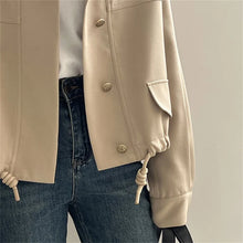 Load image into Gallery viewer, Standing Collar Short Hem Drawstring Trench Coat