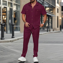 Load image into Gallery viewer, Men's Summer Fashion Comfortable Casual Sports Two-Piece Suit Workwear Shirt And Pants Set Short Sleeve Shirt