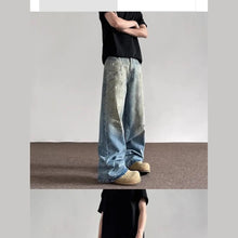 Load image into Gallery viewer, Spring And Autumn Men And Women Trendy Personalized Straight Tube Inkjet Laundry Jeans American Couple Loose Retro Casual Pants