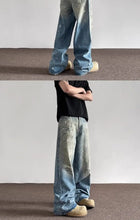 Lade das Bild in den Galerie-Viewer, Spring and Autumn Men and Women Trendy Personalized Straight Tube Inkjet Laundry Jeans American Couple Loose Retro Casual Pants