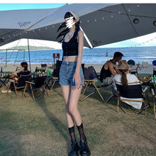 Cargar imagen en el visor de la galería, Black White Elegant Slim Denim Shorts