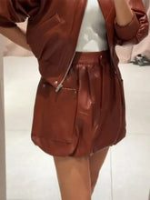 Load image into Gallery viewer, Street Women's Cropped Leather Jacket Skirt Set Stand Collar Zipper Coats Pleated Mini Skirts 2026 Spring Lady Fashion Suit