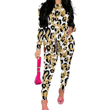 Load image into Gallery viewer, Women's Long Sleeved Two-Piece Set, Fashionable Striped Printed Retro Style Two-Piece Set.