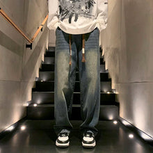 Lade das Bild in den Galerie-Viewer, Trend Simplicity Male Casual Plaid Jeans Streetwear Embroidered Denim Pants Men Loose Straight Classic Wide Leg Retro Trousers