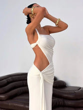 Load image into Gallery viewer, Leosoxs Backless Hollow One Shoulder Pleated Solid Tassel Patchwork Dress