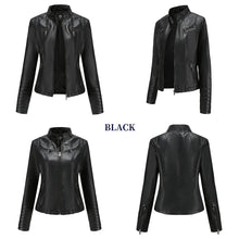 Load image into Gallery viewer, Faux Leather Motorcycle Jacket for Women, Female Coat, Moto Biker, Purple, Black, Zipper windproof jacket leather jacket