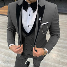 Load image into Gallery viewer, Mens Suits Wave Point Three Pieces Men Dress Suits Casual Commuter Office Business Suits for Wedding (Blazer+Vest+Pants)