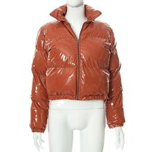 Load image into Gallery viewer, Puffer Long Sleeve Zip Up Crop Bubble Down Shiny Quilted Jacket