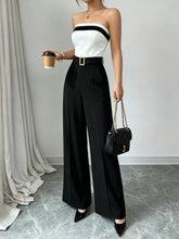 Load image into Gallery viewer, Women's Black White Jumpsuit Square Neck Contrast Trim Ideal for Evening Events Parties Elegant Styles