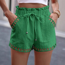 Load image into Gallery viewer, Women Linen solid color Elastic Waist Hollow out Pocket Mini Shorts