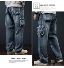 Load image into Gallery viewer, Multi-pocket denim loose cargo men wide leg jeans