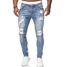 Charger l'image dans la galerie, Mens Ripped Skinny Jeans Blue Slim Fit Hole Pencil Pants Biker Casual Trousers Streetwear 2020 High Quality Denim Man Clothing
