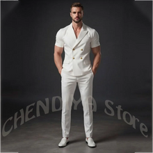 Load image into Gallery viewer, Men's Leisure White Short Sleeve 2 Pieces Double Breasted Blazer Set