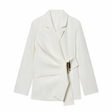 Load image into Gallery viewer, Women Suit Pants Two-Piece Set Buckle Decoration Long Sleeve Blazer Coat + Straight-Leg Pants 2 Pieces Sets Chic Woman Outfits