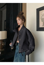 Load image into Gallery viewer, Standing Collar Short Hem Drawstring Trench Coat