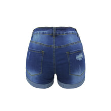 Load image into Gallery viewer, Washed Ripped Mid-waist Denim Shorts.