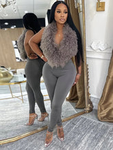 Lade das Bild in den Galerie-Viewer, Nibber Hipster 2-Piece Set Women Plush Tassel Lace-Up Halter v-Neck Backless Vest+High Elasticity Trouser Sexy Midnight Suits