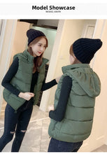 Load image into Gallery viewer, Women's Short Padded Quilted Vest Warm Slimming Detachable Cap Jacket.