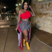 Lade das Bild in den Galerie-Viewer, FAGADOER Summer Print Tassels Mini Skirts Two Piece Sets