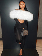 Lade das Bild in den Galerie-Viewer, Sisterlinda Furry Slash Neck Patchwork Sexy Hollow Stretch Jumpsuit