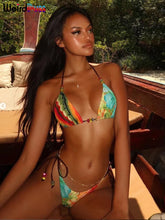 Lade das Bild in den Galerie-Viewer, Weird Puss Beach Colorful Pearl Halter Bikini Bra+Panties 2 Piece Set