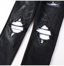 Lade das Bild in den Galerie-Viewer, Men's Cracked White Pleated Patch Biker Jeans