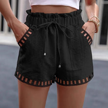 Load image into Gallery viewer, Women Linen solid color Elastic Waist Hollow out Pocket Mini Shorts