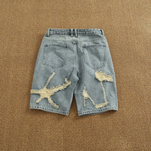 Load image into Gallery viewer, Ripped hole plankton handsome high street trend denim shorts men summer everything to do old washed pants five quarter pants