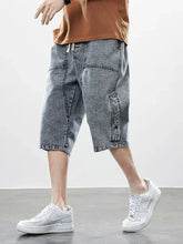 Load image into Gallery viewer, 8XL Summer Men's Jeans Denim Breeches Calf-Length Casual Shorts Washed Cotton Drawstring Straight Capris Pants Big Size